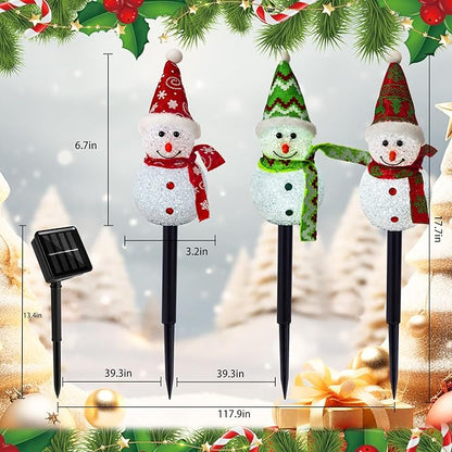 Solar Christmas Pathway Lights Outdoor Decor, Set of 3 Led Snowman Stake Lights, Waterproof Walkway Landscape Light for Winter Yard, Garden, Solar Christmas Decorations