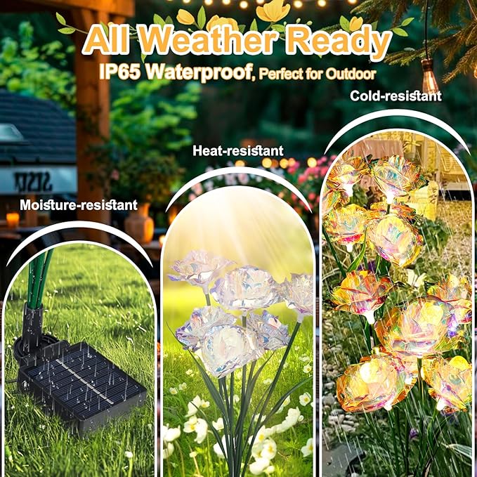 [24 Bigger Roses] Solar Garden Lights Outdoor, Birthday Gifts for Mom Women Preserved Flowers Solar Light, IP65 | Lumora
