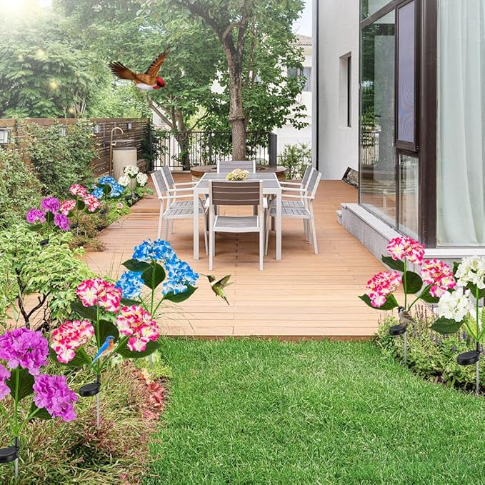 Solar Flower Lights, Solar Garden Lights, 2Pack IP65 Waterproof LED Hydrangea Stake Lights for Garden Decor Pathway Patio Yard (White)