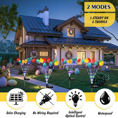 WILLBOND 4 Pack 30 Inch Solar Easter Egg Lights Outdoor Easter Lights 2 Modes Waterproof Solar Stake Light for Pathway Landscape Lawn Yard Porch Patio Spring Decoration