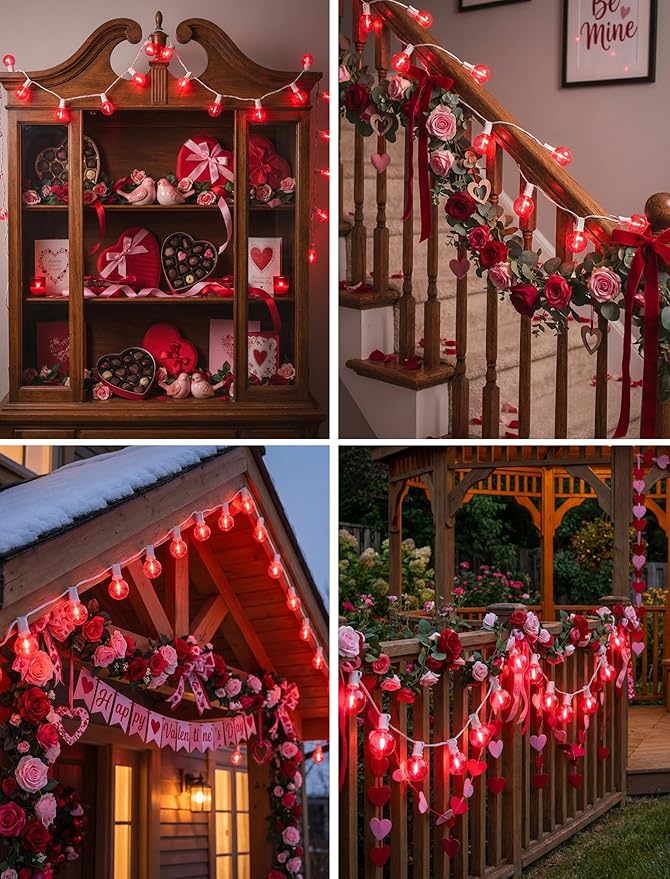 50Ft G40 LED Valentine's Day String Lights Outdoor, Valentines Decorations Lights with 27 Red Shatterproof Globe | Lumora