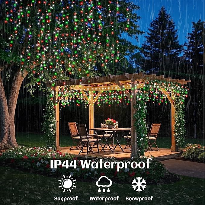 66ft Icicle Lights for Outside, Red White and Green Christmas Lights Outdoor Indoor, 640 LED Twinkle String Light | Lumora