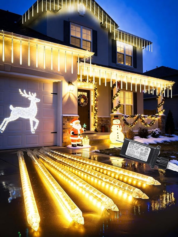Flacchi Meteor Shower Icicle Lights - 5 Tubes 20" Each 270 LED Cascading Raindrop Lights, Timer Outdoor Waterproof | Lumora