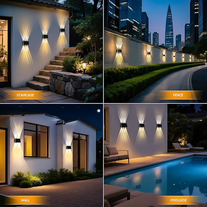 6 Pack Solar Fence Lights Outdoor, 6 LED Warm White (100 Lumens Each) Waterproof Wall Lights for Yard Garden Pathway Patio, Auto On/Off, IP65, Easy Install – No Wire Needed (6 Pack)