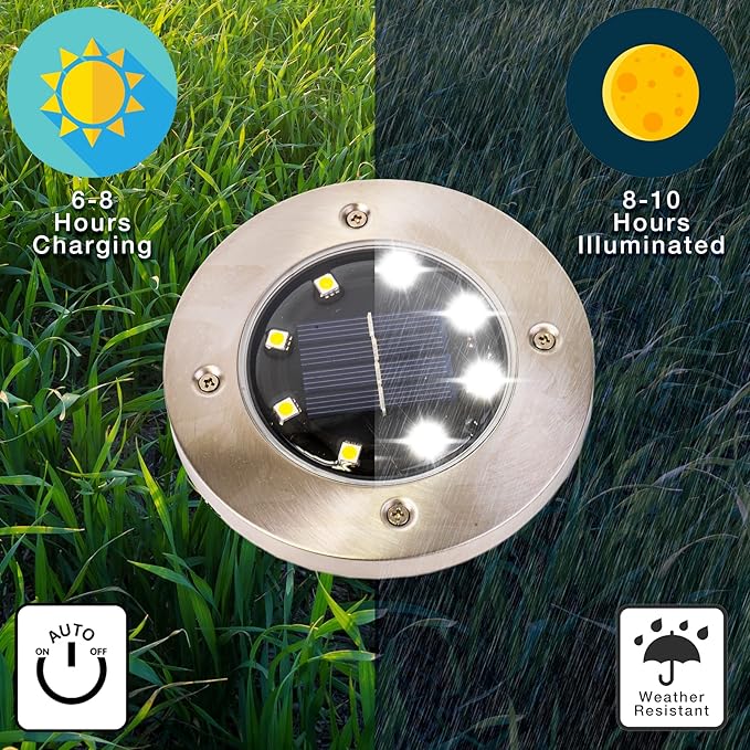 Crosslight Solar Ground Lights Outdoor - Waterproof Landscape Decor Spotlights - Auto On/Off Powered for Garden, Yard, Patio, Lawn, Walkway, Driveway, Pathway, Backyard, Deck, Sidewalk | 2 Pack