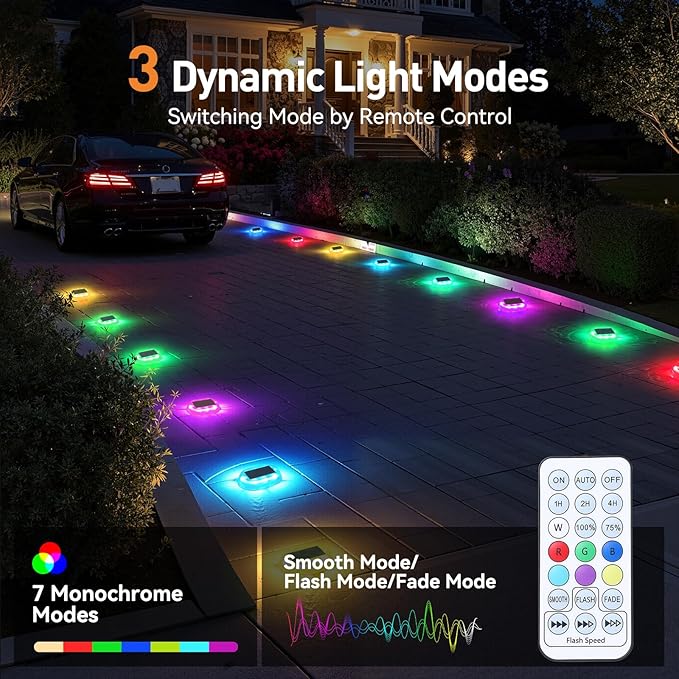 AGPTEK RGB Solar Deck Lights with Remote Control 12 Pack, One-Click Sync Group Control & 10 Light Modes & RGB | Lumora