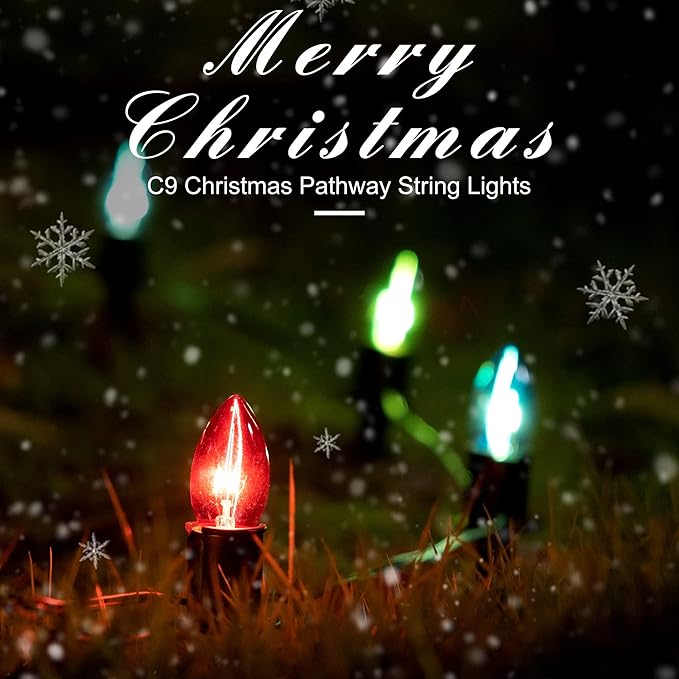 Christmas Lights Outdoor 20 Pathway Lights - 24.2ft Multicolor Walkway Light with Stakes, C9 Driveway Light for Outside Yard Garden, Extendable for Xmas Holiday Decorations, 20 Lights