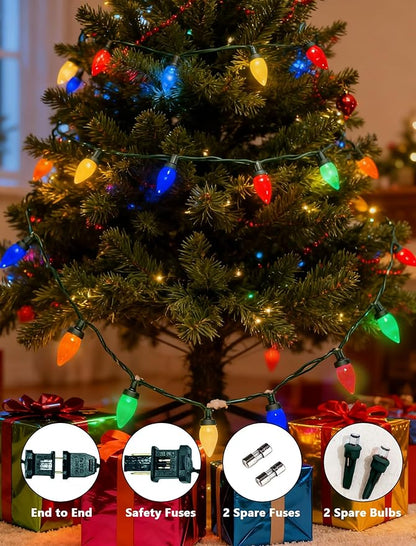 C7 LED Valentine's Day Lights Outdoor, 26Ft Outdoor Christmas Decoratios, Vintage String Lights Waterproof with 50 LED C7 Multicolor Bulbs, Night Lights for Indoor Roofline Backary Garden House Party