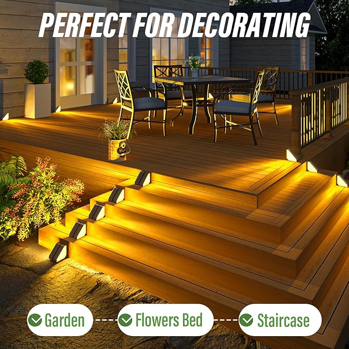JSOT Solar Step Stair Lights Outdoor Yard Decor 6 Pack, IP65 Waterproof Deck Lighting for Outside Solar Powered | Lumora