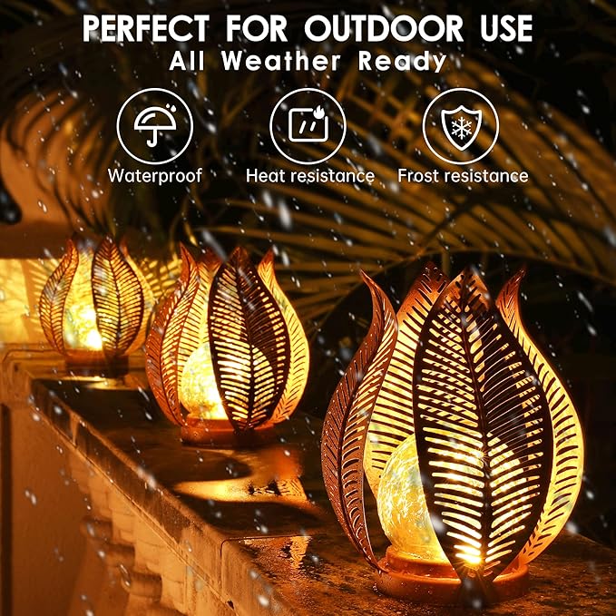 Solar Outdoor Lights Garden Decor Waterproof Crackle Glass Globe,Metal Yard Art Outdoor Solar Garden Lights for | Lumora