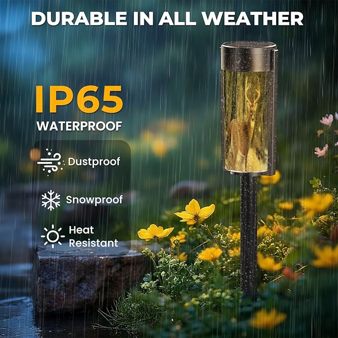 8 Pack Solar Pathway Lights Outdoor Waterproof Whitetail Deer Buck Standing Snow Solar Garden Lights LED Landscape Lighting for Yard Walkway Lawn Garden Decor