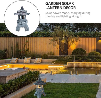 GANAZONO Statue Garden Solar Lights Resin Rock Lantern Pagoda Garden Statue for Patio Lawn Pathway Moon Decoration Grey