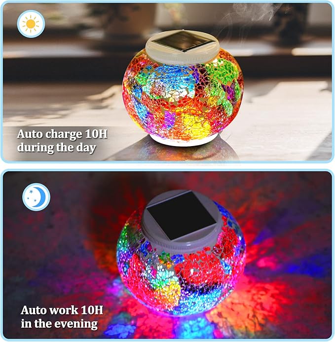 Color Changing Solar Powered Glass Ball Garden Lights，echargeable Solar Table Lights Outdoor Waterproof Solar Night | Lumora
