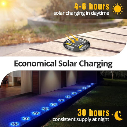 INCLAKE Solar Dock Lights Outdoor Waterproof IP68, 12 Pack Solar Driveway Lights with 2 Color Modes for Step, Sidewalk, Pathway, Patio, Garden (Blue/White)