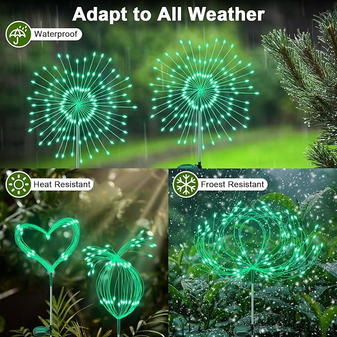 Solar Garden Lights Outdoor, 2 Pack 120 LED Twinkling Firework Lights Decorative with 2 Modes, Outdoor Waterproof | Lumora