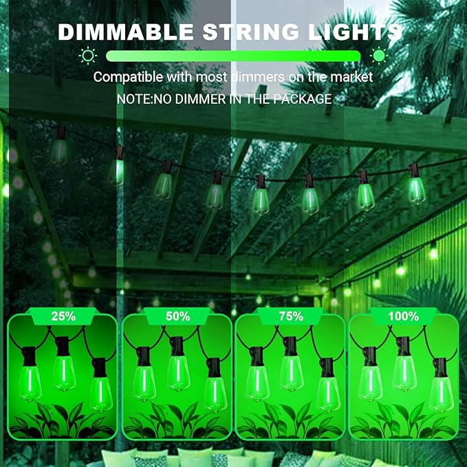 LAMPHOME 4-Pack 26Ft ST38 Green St Patrick's Day Patio Lights，Outdoor String Light with 12+1 Shatterproof LED | Lumora