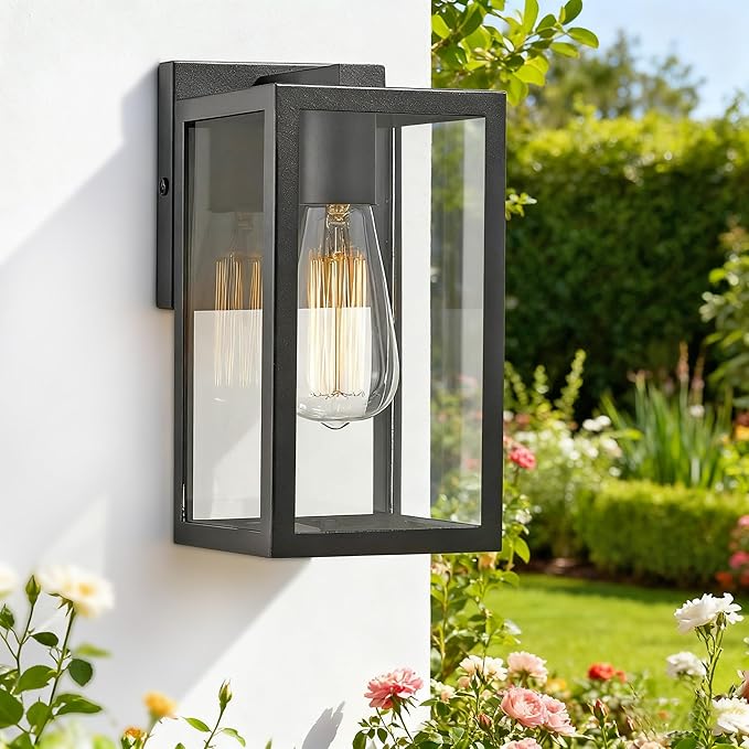 Bestshared Exterior Wall Light, Outdoor Wall Lantern, Exterior Mount Lighting Fixture, Outside Lamp for Porch, Entryway, Garage (Black, 4 Pack)