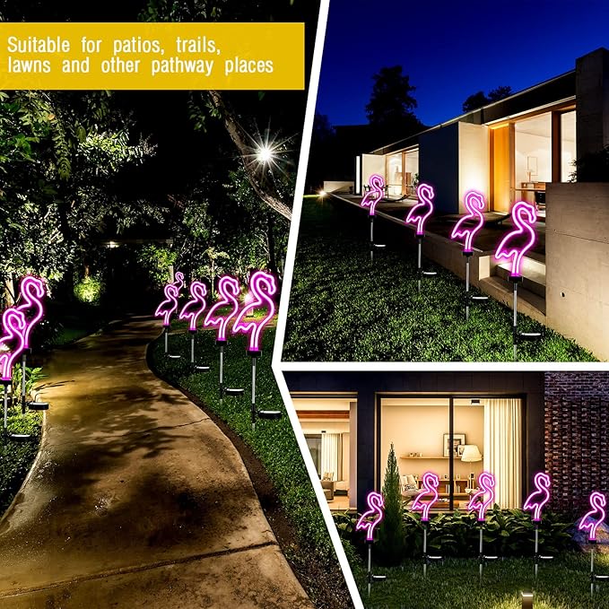 Flamingo Solar Lights Outdoor Neon Light Yard Pink Flamingo Waterproof Decorations for Garden Patio Yard Pathway Decoration(2 Pack)