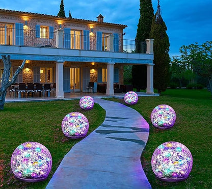 Solar Ball LED Lights Crackle Glass Globe Garden Stake Lamp Yard Art Decor for Yard Pathway Patio Lawn Decoration (Colorful)