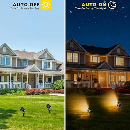 Landscape Spot Lights Outdoor, Dusk to Dawn Outdoor Lighting with IP65 Waterproof, 3000K Warm White LED Spotlight for Yard Garden Pathway, 4 Pack