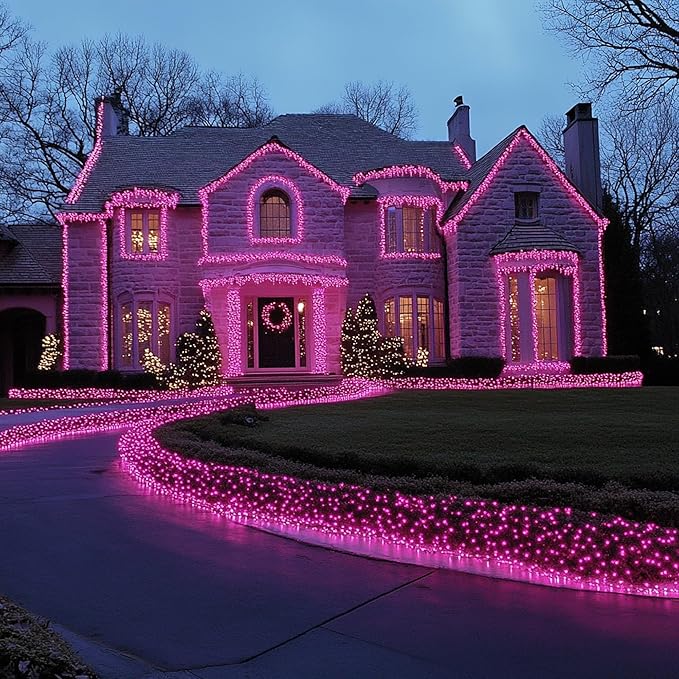 TW SHINE Pink Valentines Day Lights, 20FT 100 Count Incandescent Christmas Mini String Lights, Waterproof Xmas White Wire Lights for Outdoor Indoor Home Decorations