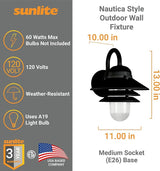Sunlite 41370-SU Nautical Style Outdoor Wall Fixture, Medium Base Socket (E26), Weatherproof Polycarbonate | Lumora