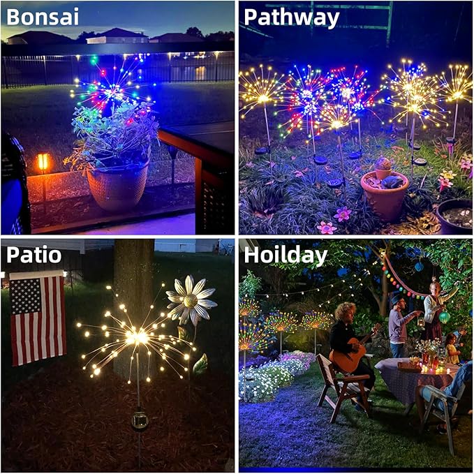 4 PCS Solar Firework Light, Outdoor Solar Garden Decorative Lights 120 LED Powered 40 Copper Wires String DIY | Lumora