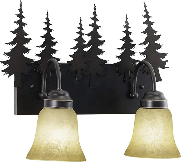 VAXCEL Yosemite 2-Light 16.75 inch Wide Burnished Bronze Rustic Cabin Bathroom Vanity Lighting Fixture, Amber Flake | Lumora