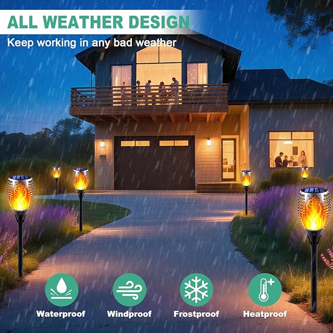 Solar Torch Light with Flickering Flame, 6 Pack Dancing Flame Torches for Patio, Auto On/Off Dust to Dawn Waterproof Outdoor Solar Lights for Garden Halloween Decorations