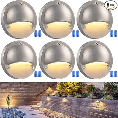 LEONLITE LED Low Voltage Deck Lights, 170LM 4.09inch Landscape Step Railing Fence Light, 12-36V AC/DC, Die-cast Aluminum Housing & Frosted Glass Lens, UL Listed Cord, Satin Nickel, 3000K, Pack of 6