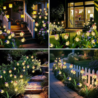 4-Pack Landscape Path Lights – Solar Butterfly Garden Lights, Outdoor Decorative Stakes with Globe Fairy Lights, Solar-Powered & Weatherproof for Yard, Flower Bed, Patio & Lawn Outdoor Decor