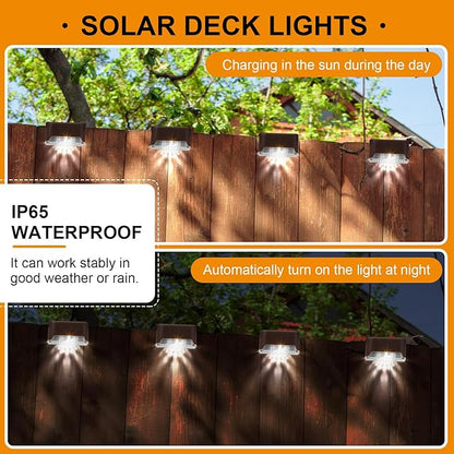 Geelin 32 Pcs Solar Deck Lights Outdoor, Waterproof LED Solar Step Fence Lights for Stairs, Step, Railing, Patio, Driveway, Garden, Pathway and Yard(Brown Shell Cool White Light)