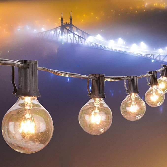 Festival Depot 25FT Patio String Lights with 25 Waterproof G40 Globe Bulbs (3 Spare) for Christmas Halloween, E12 | Lumora