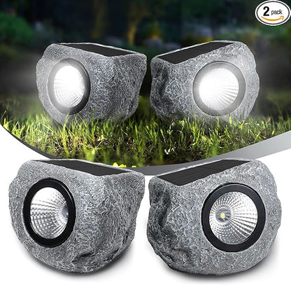 Solar Rock Lights Outdoor 2 Pack, Bright Solar Spotlights Outdoor Waterproof, Wireless LED Rock Lights, Auto On/Off Landscape Spotlights Walkway Solar Lights for Outside Yard Patio Pathway Flowerbed
