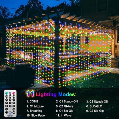 ZAIYW Dual Color Curtain Lights 20ftx10ft 600 LED Christmas Curtain Lights with Remote Plug, Connectable Lights Curtain for Bedroom Patio Wedding Xmas Decor (Cool White & Multicolor)