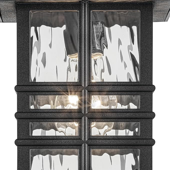 Kichler Beacon Square 12" 1-Light Outdoor Wall Light with Clear Hammered Glass in Textured Black, for Exterior | Lumora