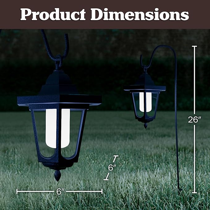 Pure Garden Hanging Solar Coach Lights, 26 Outdoor Lights with Hanging Hooks, Set of 2