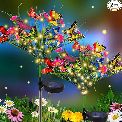 AVEKI Solar Garden Lights, 2 Pack 84LED 14 Butterfly 28 Daisy Flower Solar Powered Lights IP65 Waterproof Stake Lights Outdoor Landscape Lights for Yard Patio Lawn Gift for Women (Pink-1)
