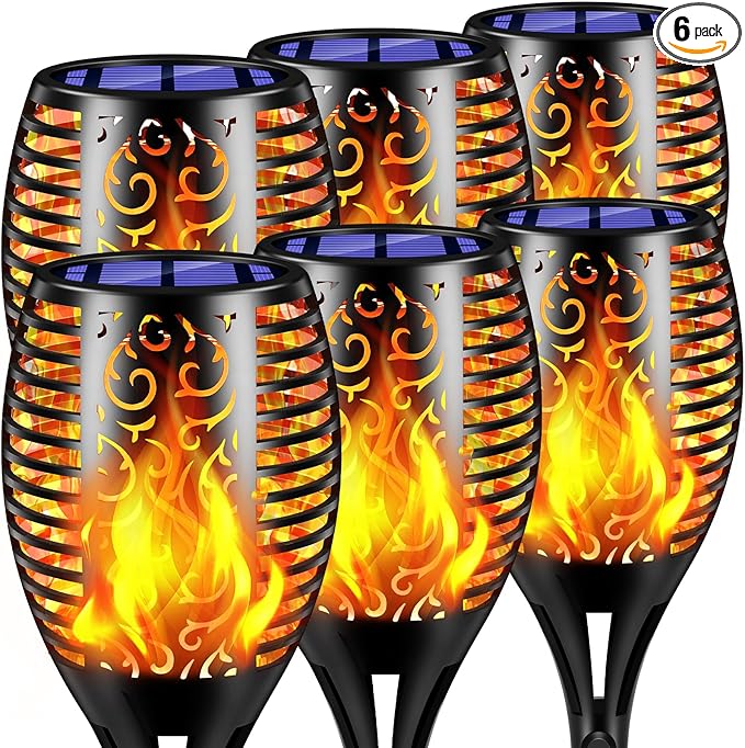 TomCare Solar Lights Outdoor 99 LED Higher & Larger Flickering Flame Solar Torch Lights 43" Waterproof Outdoor Lighting Solar Powered Pathway Lights for Garden Patio Yard, 6Pack