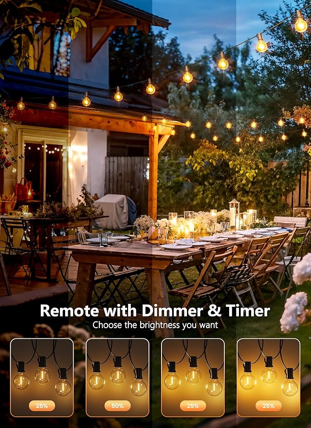 Brightown Outdoor String Lights, 37FT Shatterproof LED Patio Lights with 11 Dimmable Plastic G40 Bulbs, 2700K | Lumora