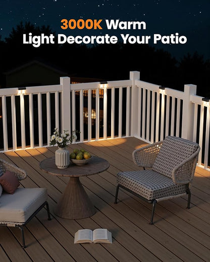 Bridika 8 Pack Solar Deck Lights, Lens Led Solar Lights Outdoor Waterproof, Fence Light Solar Powered for Deck, Step, Stair, Railing, Patio and Backyard (Warm White)