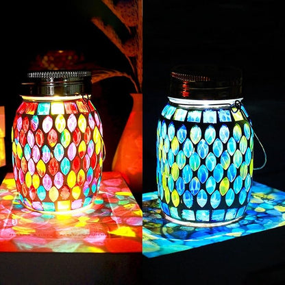 GUANFU Mosaic Solar Lanterns Outdoor Hanging Lights, Solar Table Lamps & Cool Blue Color Mosaic Glass Lights, Outdoor Waterproof Solar Night Lights, Garden,Patio,Pathway & Yard Décor…