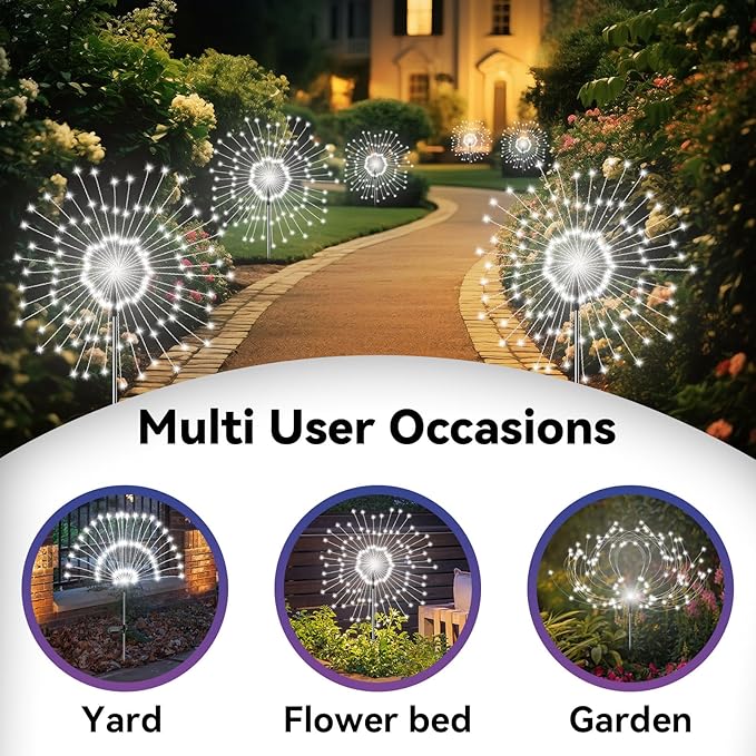 Garden Outdoor Lights, 4 Pack 120 LED Solar Garden Lights Fairy Lights Outdoor Waterproof Decorative Solar Firework | Lumora