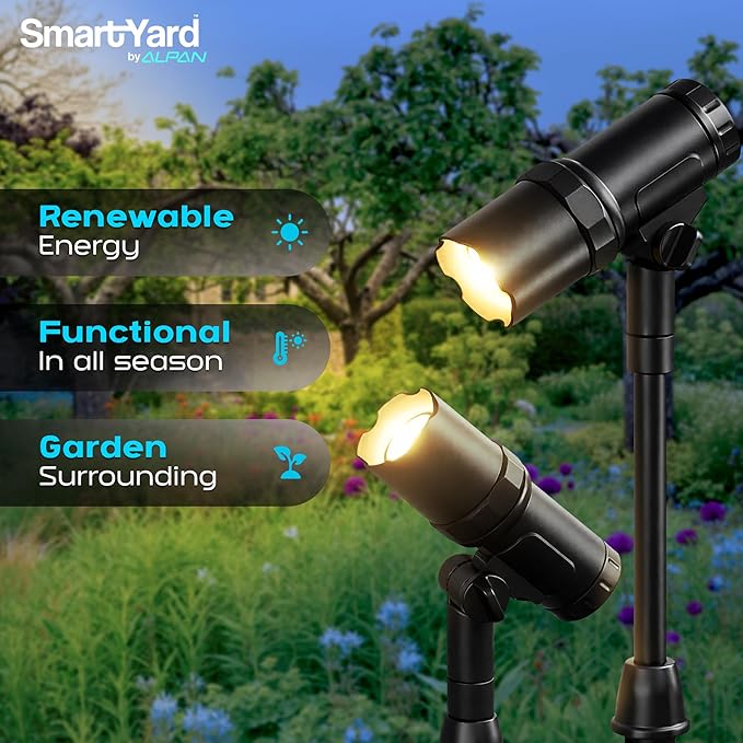Outdoor Solar Spotlight, 2 Pack with 15" Panel - Waterproof LED, Easy to Install, Adjustable Height Outdoor Solar | Lumora