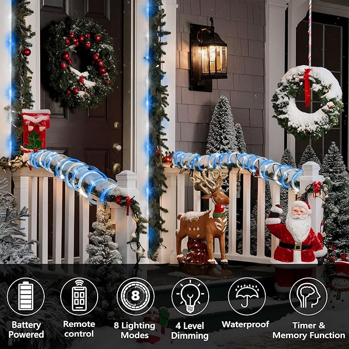 Jnaurb 2-Pack Battery Operated Rope Lights for Outside, Total 66FT 200LED 8 Modes Battery Operated String Lights | Lumora