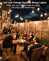 GANA Outdoor String Lights, Patio Lights 48FT CRI 96+, 2200K 12V Safety Voltage, 15 E26 Hanging Sockets, LED | Lumora