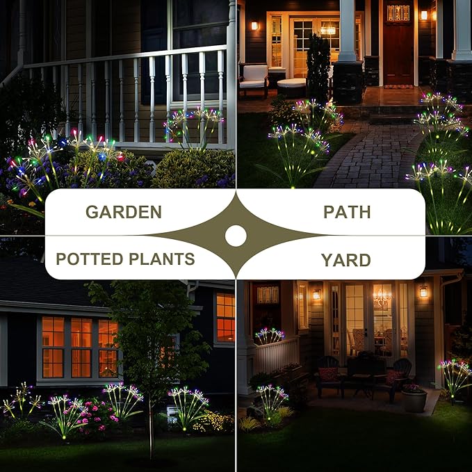 Solar Garden Lights Outdoor: Waterproof 2-Pack DIY Decorative Firework Lights with 2 Modes for Yard Patio Pathway | Lumora