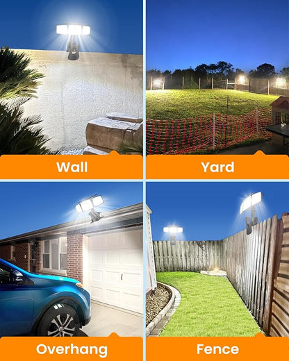 Clip on Solar Lights, 1500LM Motion Sensor Security Lights with Remote Control, 270°Wide Angle Solar Flood Light, 3 Heads High Bright Solar Lights Outdoor Waterproof for Fence Gutter Yard（2Pack)