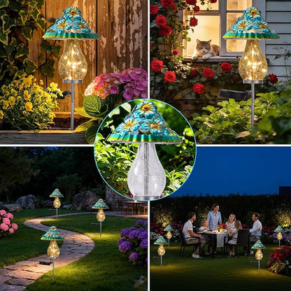 LOVERUIS Mushroom Garden Decor for Outside with Cracked Ball Waterproof Metal Stake Outdoor Yard Patio Decor, Gifts for Women, Mom, Grandma (ARS-Mushroom Blue)