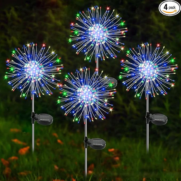 Solar Garden Lights Outdoor, 4 Pack 120 LED Twinkling Firework Lights Decorative with 2 Modes, Outdoor Waterproof | Lumora